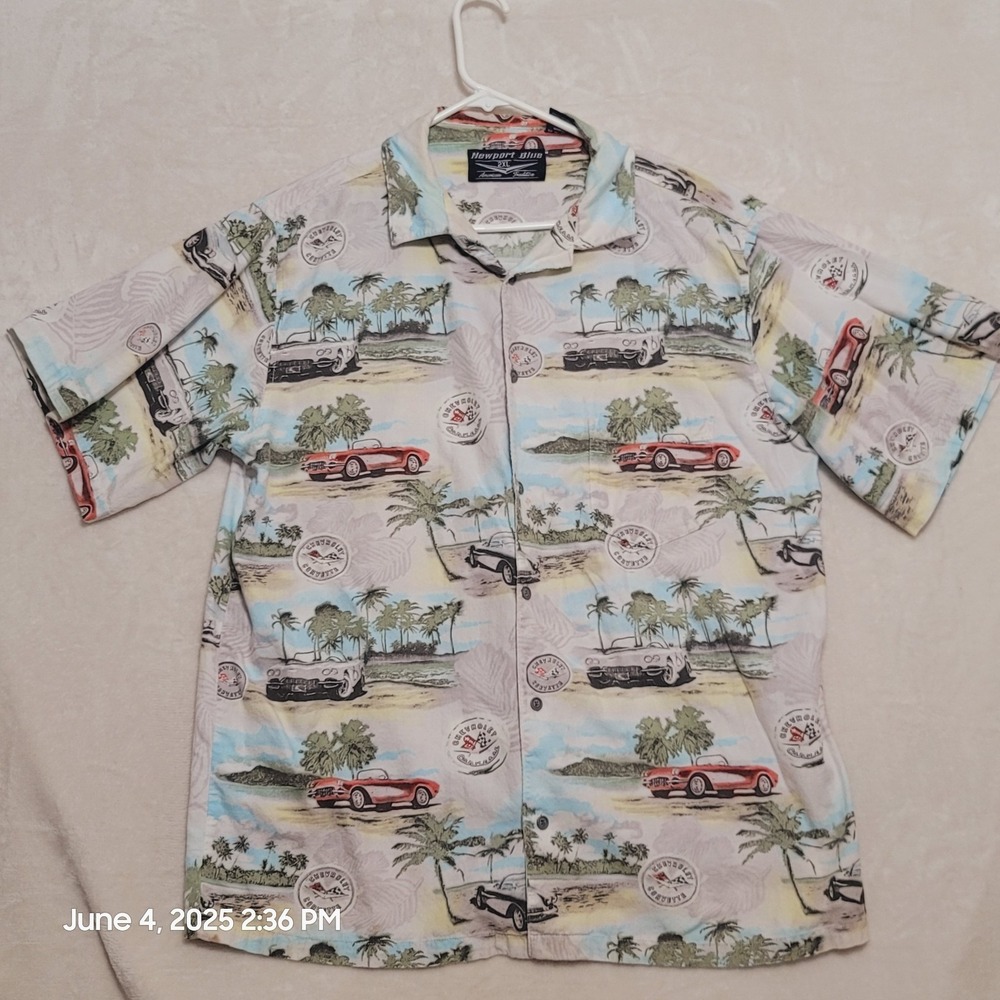 Newport Blue Men's Shirt 2XL Chevrolet Corvette Tropical Hawaiian Button Up